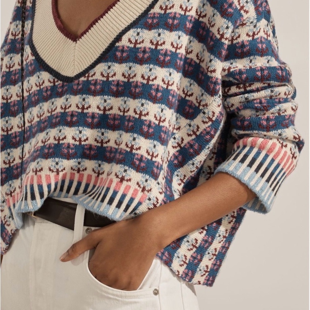 Maeve Colorful Knit Cropped Sweater